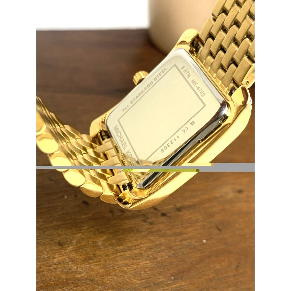 Michael Kors Women's Watch MK4742 Quartz Green Dial Gold Steel Tank 27mm - Picture 7 of 14